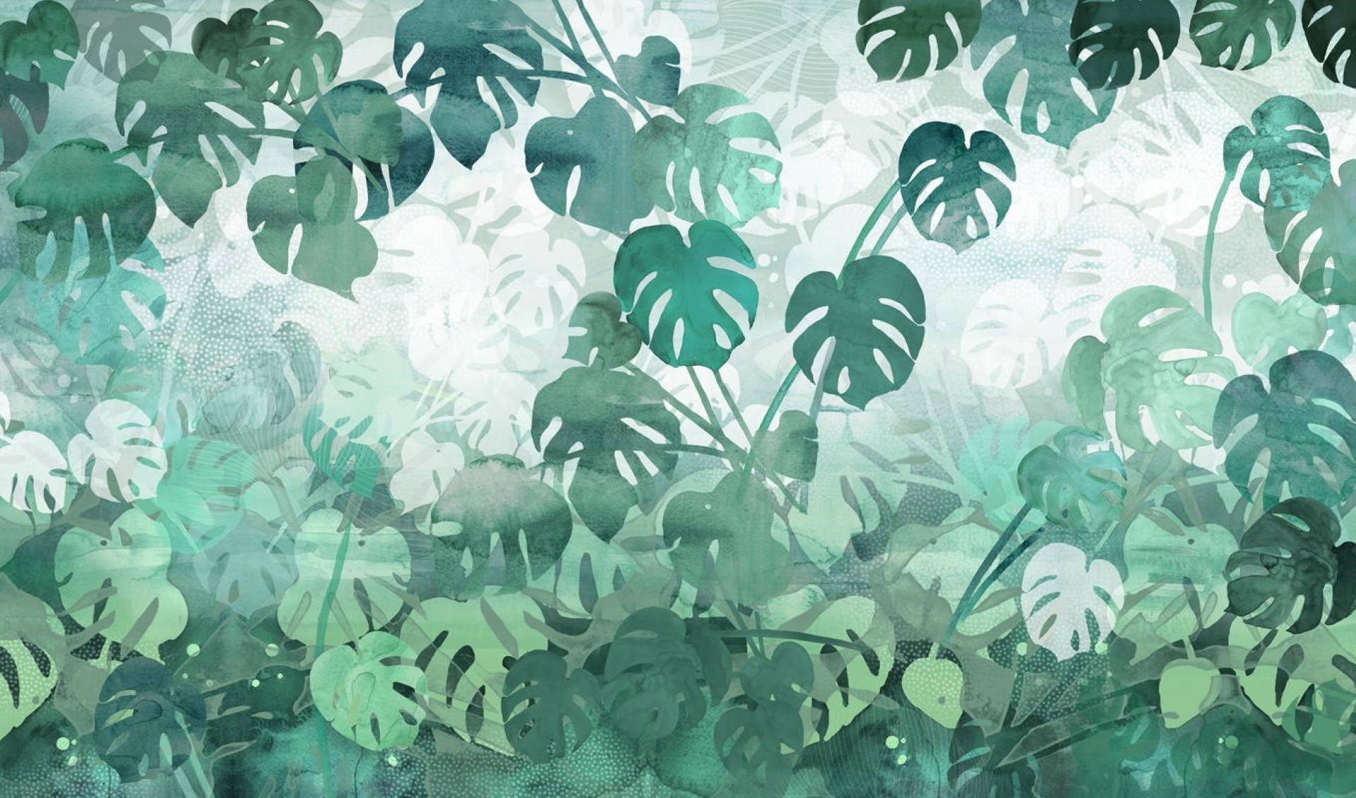 Monstera Leaves Paint Patterns Wallpaper