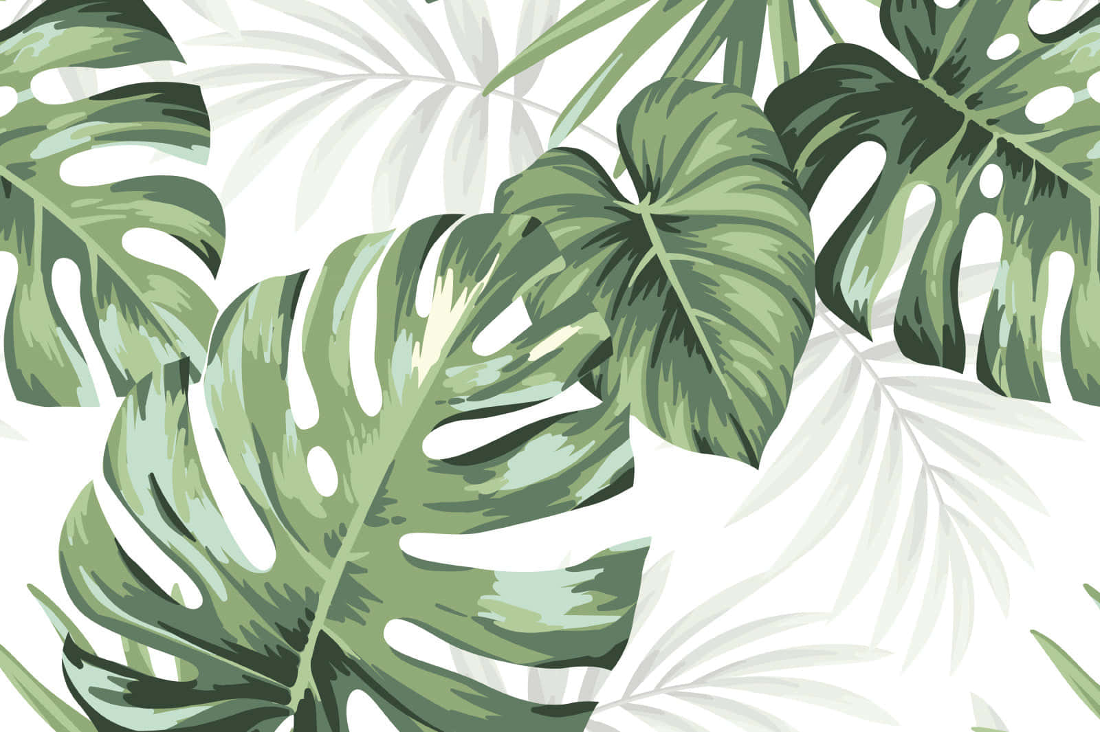 Monstera Leaves Tropical Digital Painting Wallpaper