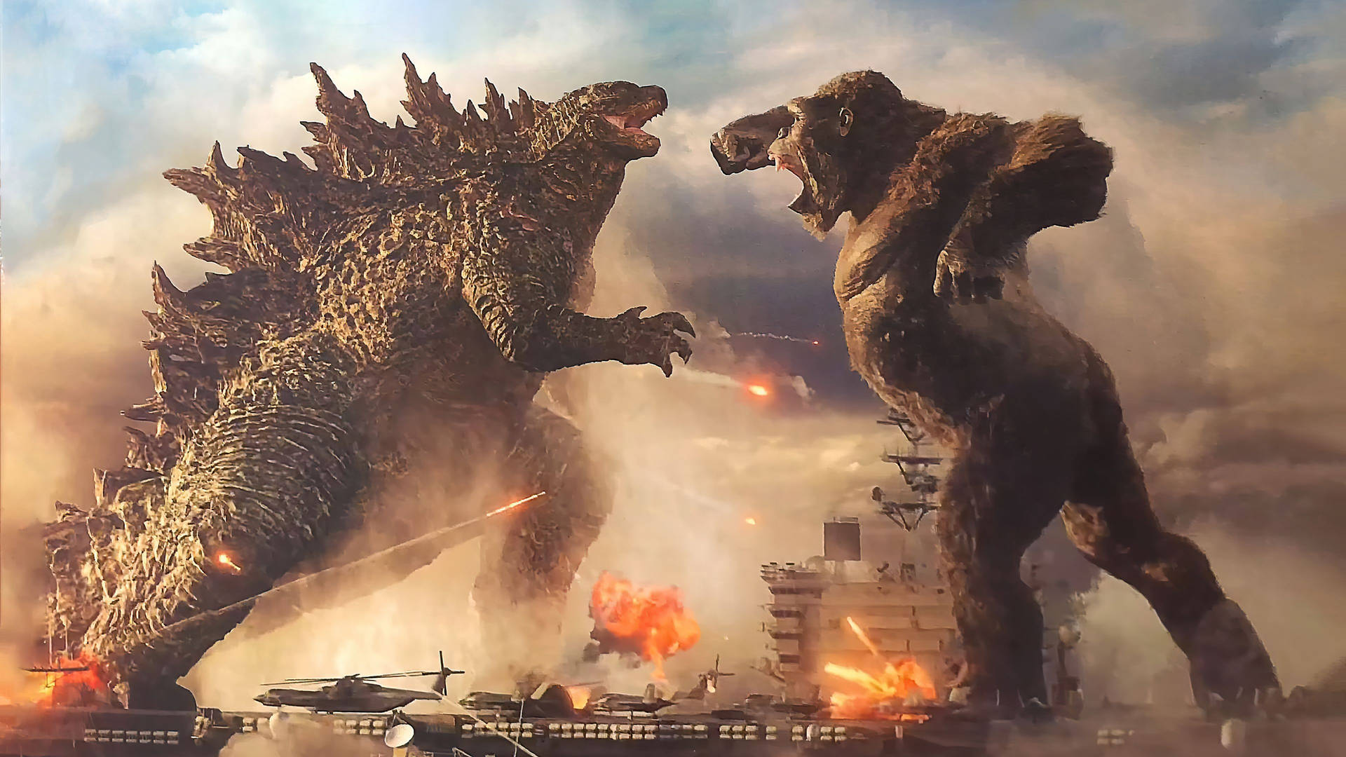 Witness the battle between two of the mightiest monsters of all time in 'Godzilla vs. Kong' Wallpaper