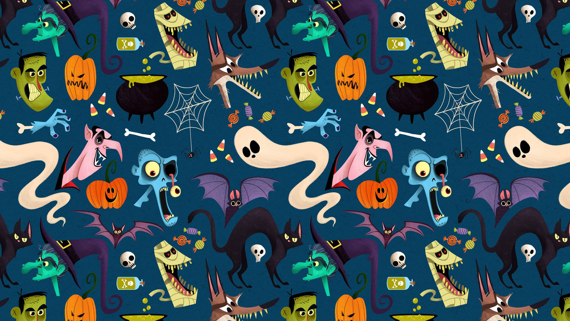 Bakgrundermed Söta Monster För Halloween På Datorn. Wallpaper