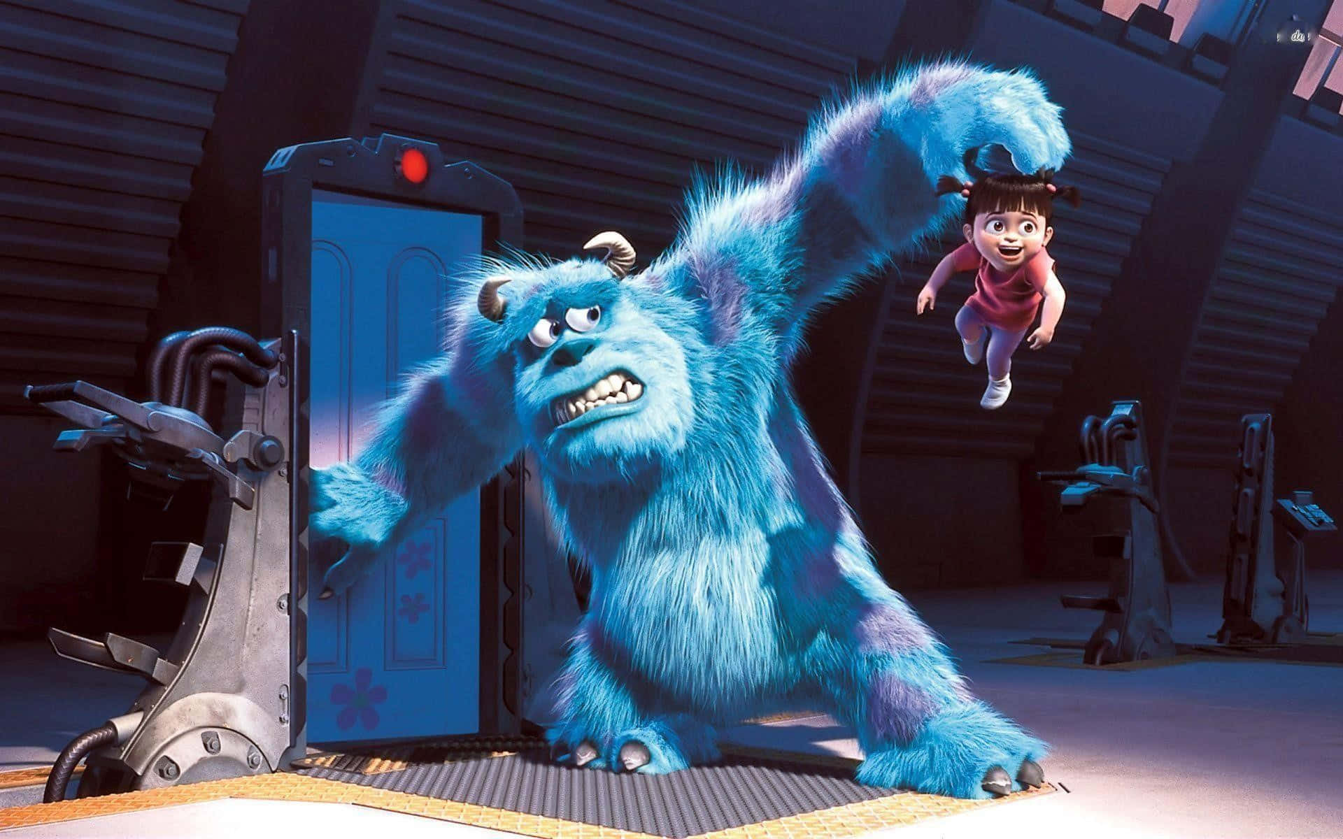 Sulley,mike Und Boo Haben Spaß Bei Monsters Inc.
