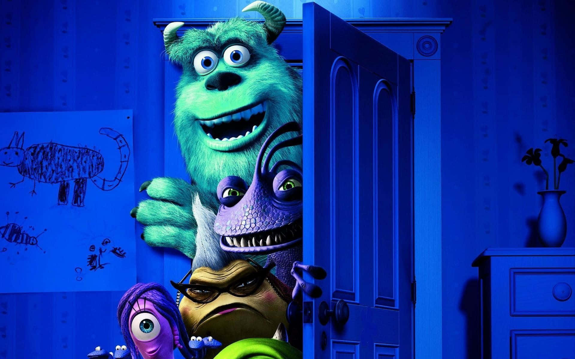 A Colorful Illustration Of Sulley And Mike From Monsters Inc.