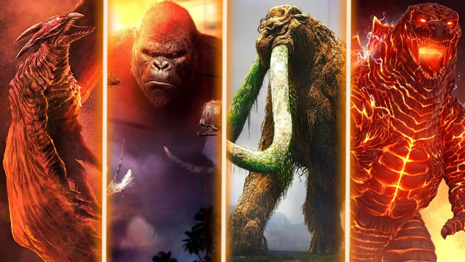 Epic battle in Monsterverse featuring Godzilla and King Kong Wallpaper