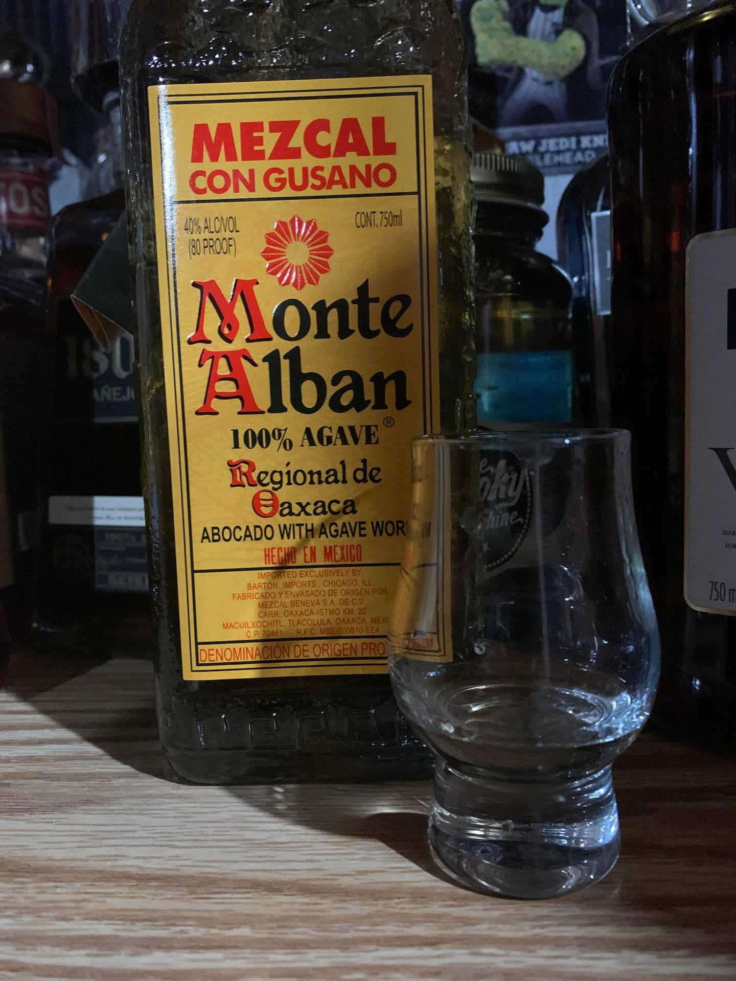 Monte Alban Mezcal Tequila With Shot Glass Wallpaper