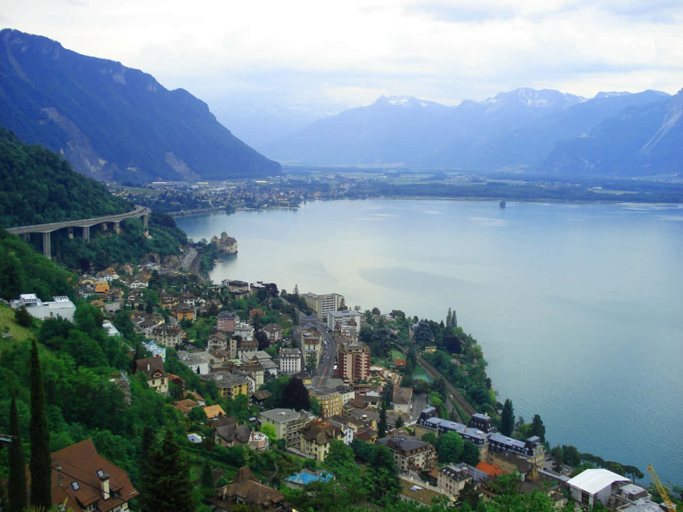 Montreux Lake Geneva Aerial View Wallpaper