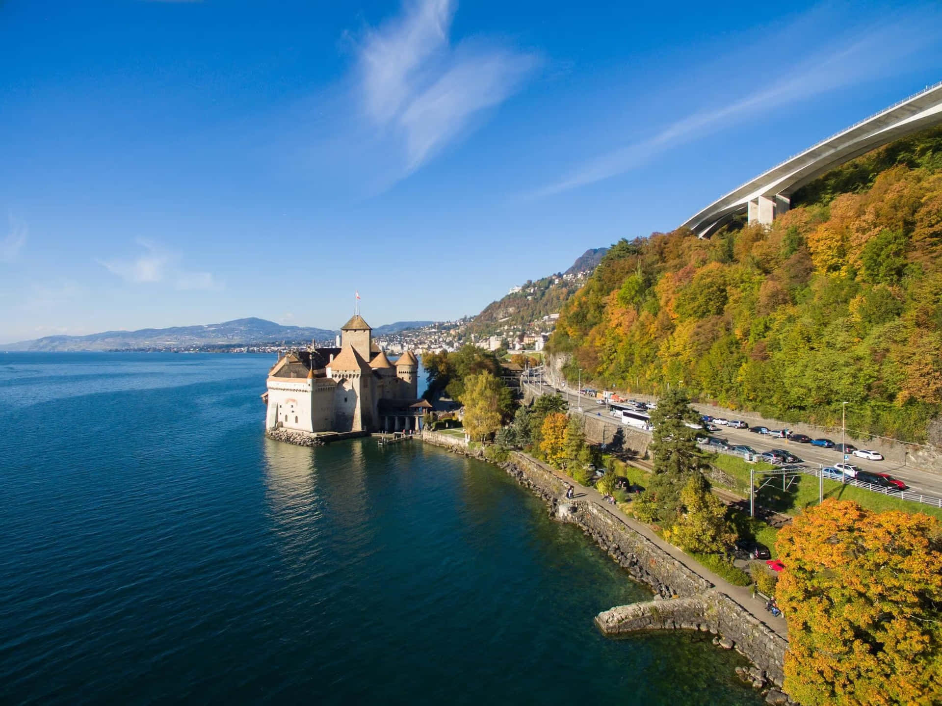 Montreux Lake Geneva Castle Chillon Autumn Wallpaper