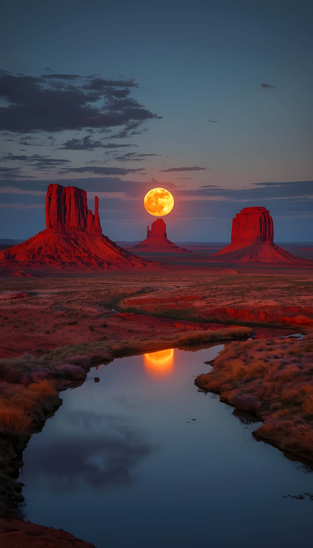 Monument Valley Moonrise Reflection Wallpaper