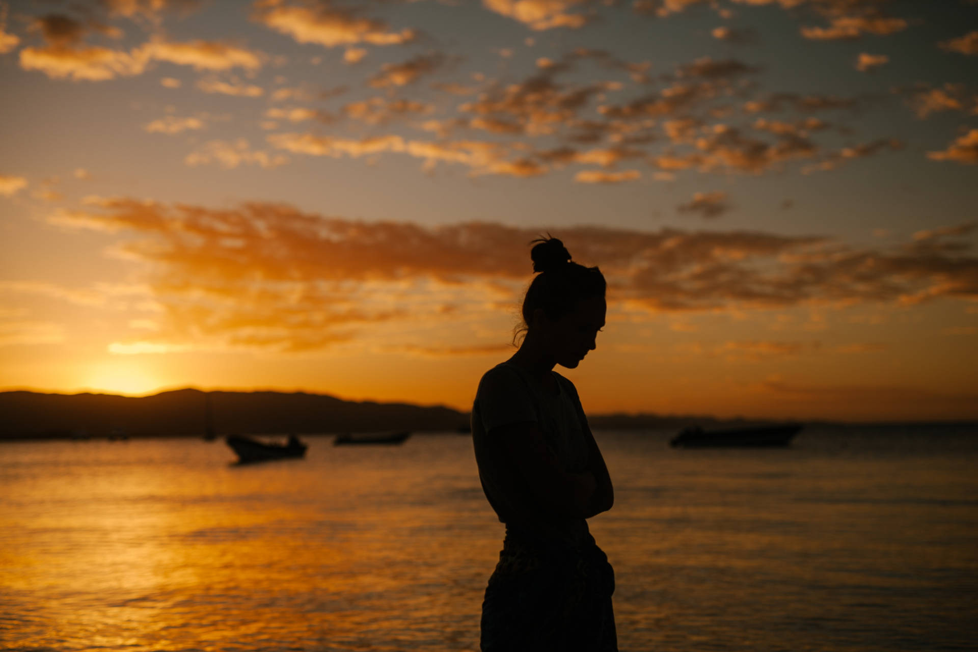 Mood Off Woman By The Sea Silhouette Picture
