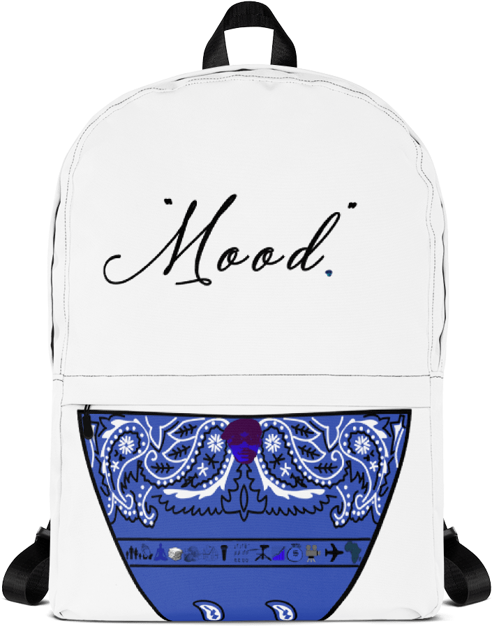 Mood Printed Backpackwith Blue Paisley Design PNG