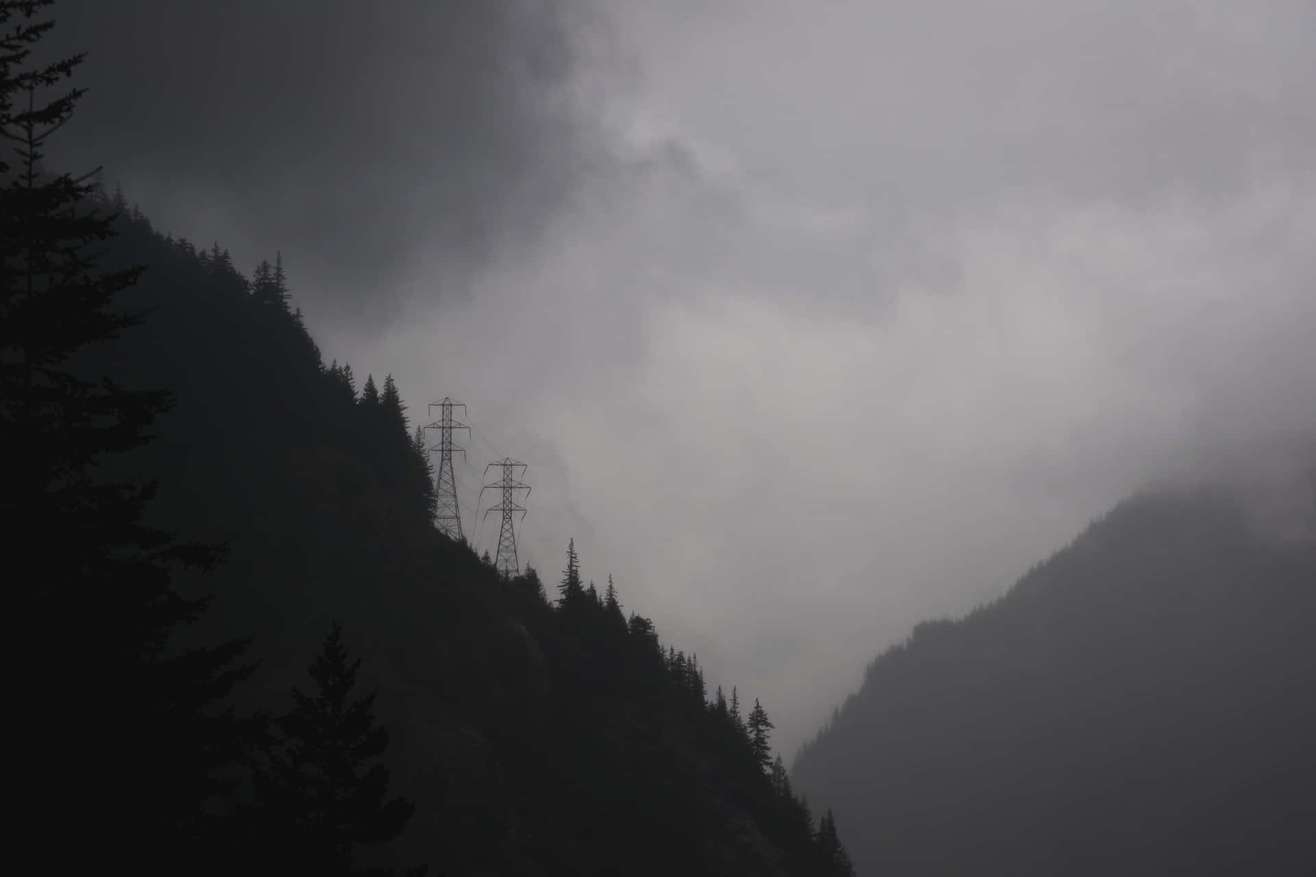 Moody_ Mountain_ Silhouettes_ Electric_ Towers Wallpaper