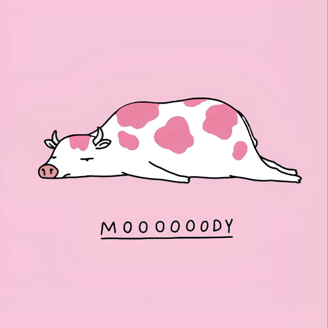 Moody Pink Cow Illustration Wallpaper