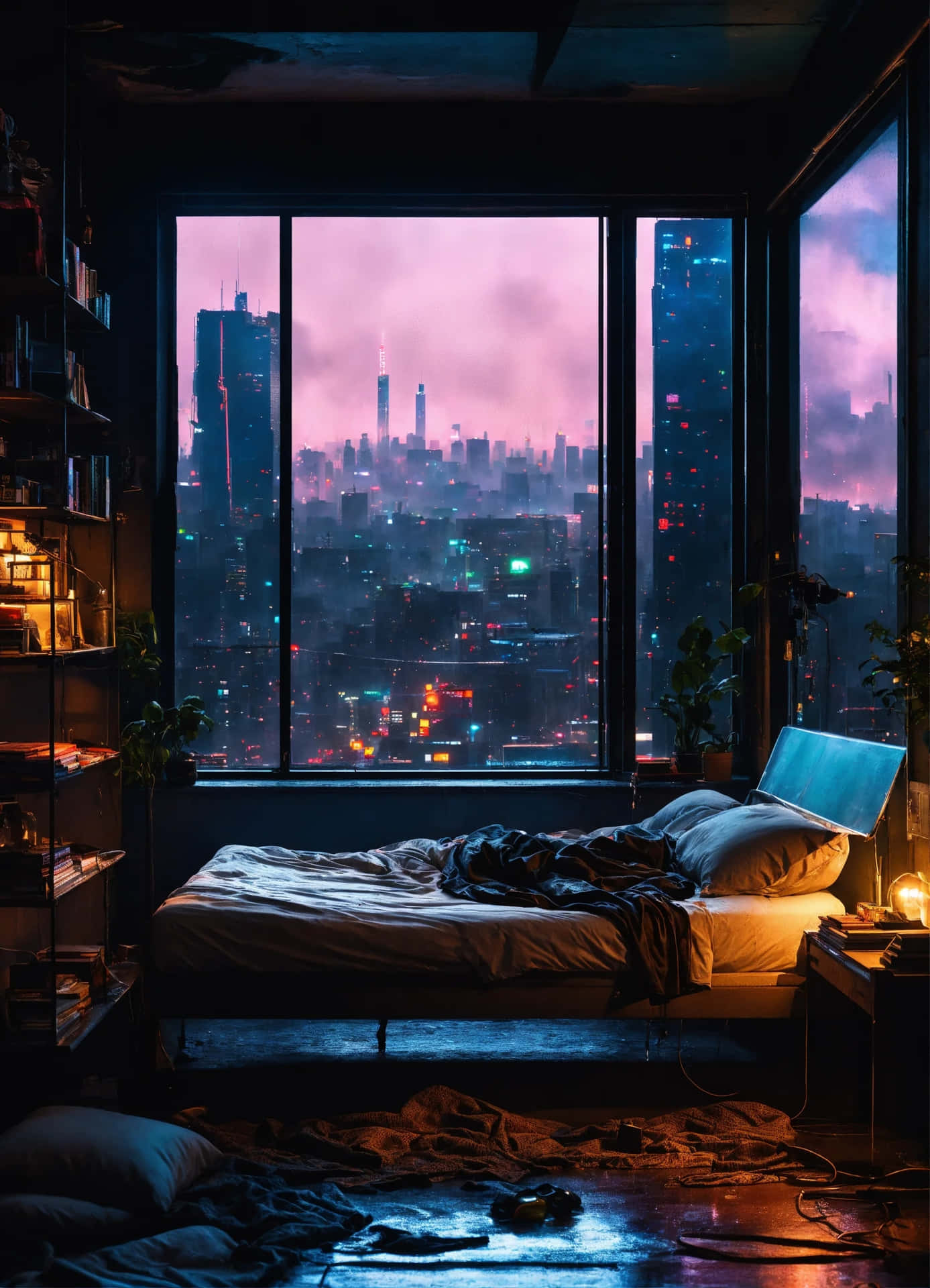 Moody Urban Twilight Bedroom.jpg Wallpaper