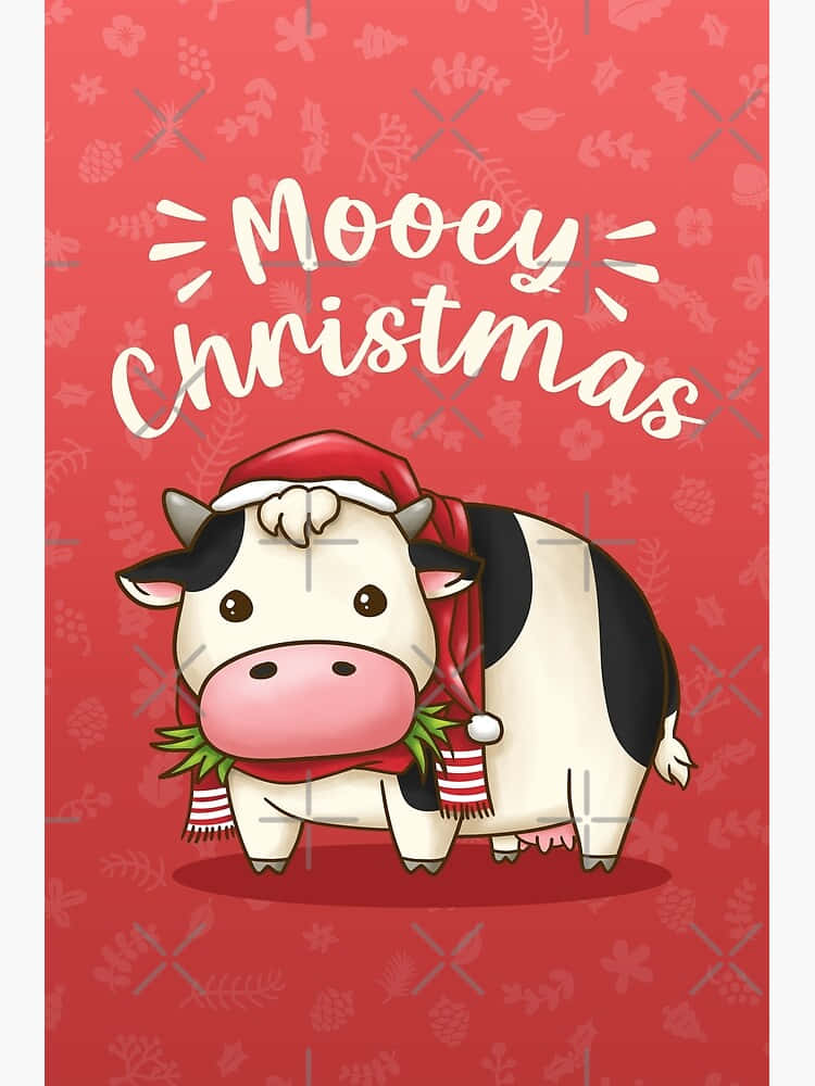 Mooey Christmas Cow Illustration Wallpaper