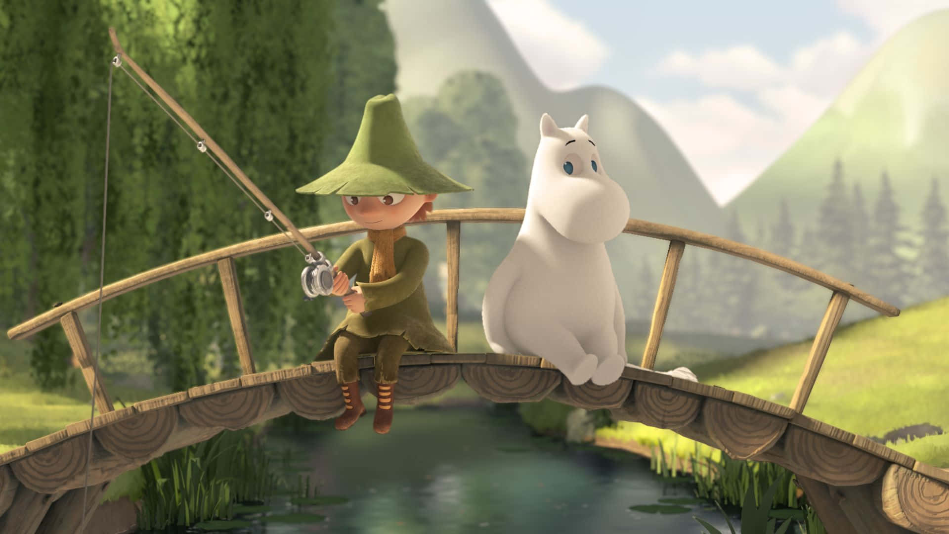Personajesde Moomin Pescando En 3d Para Escritorio. Fondo de pantalla