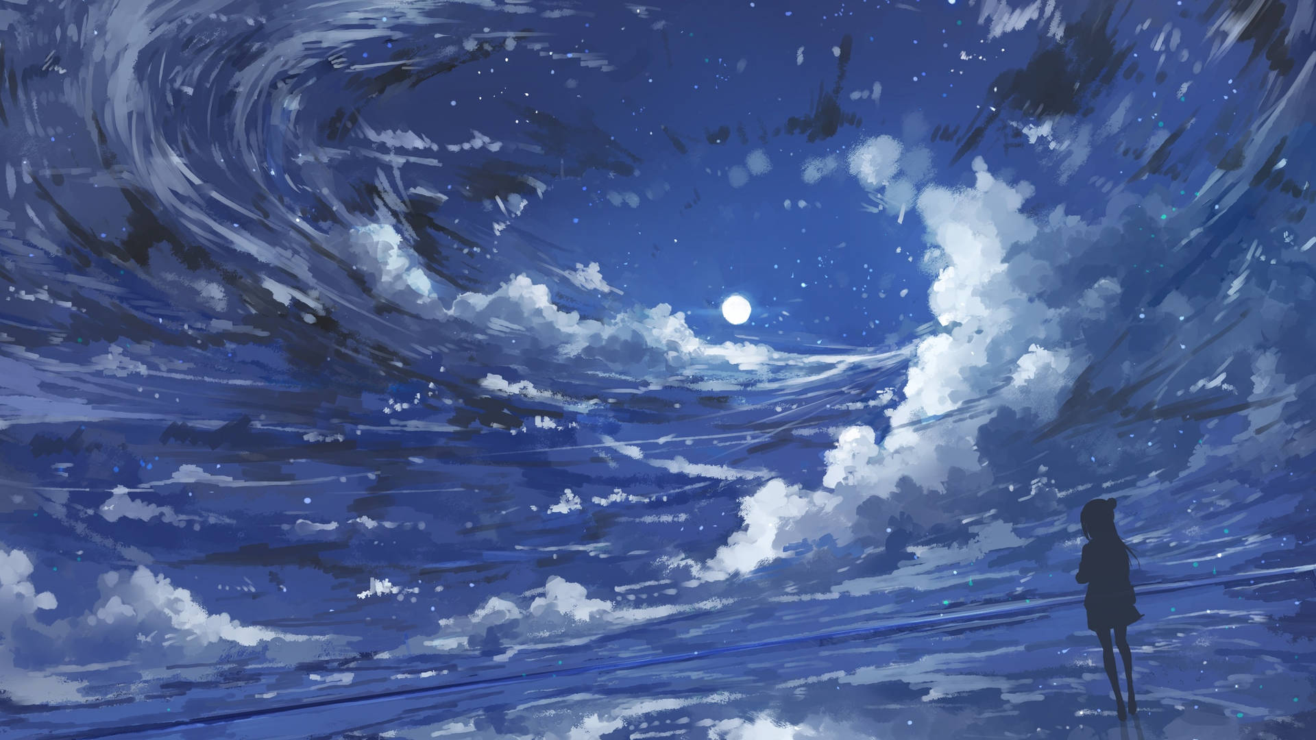 Moon 4k Anime Girl Cloudy Sky Wallpaper