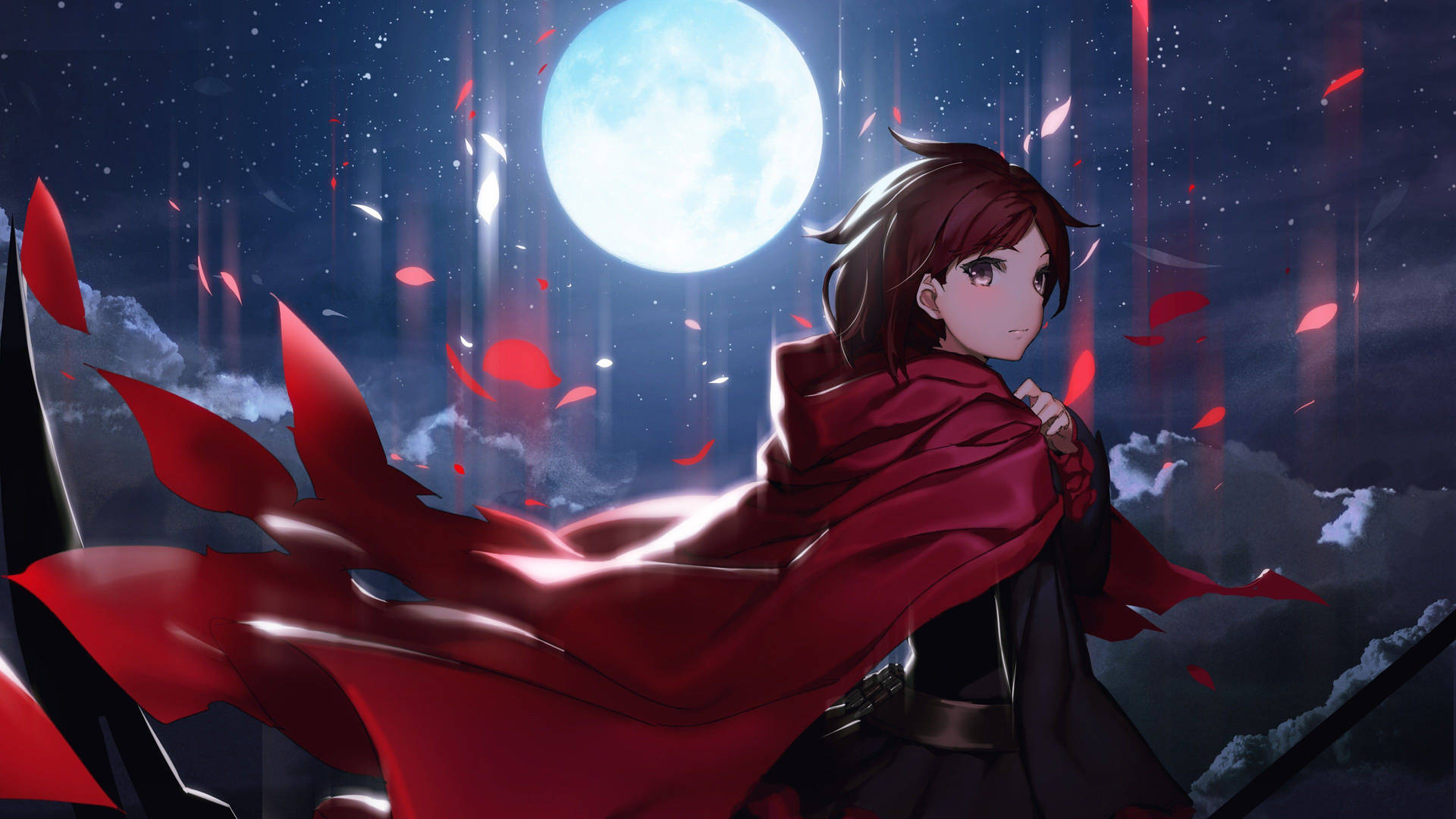 Moon 4k Anime Girl In Red Aesthetic Cape Wallpaper