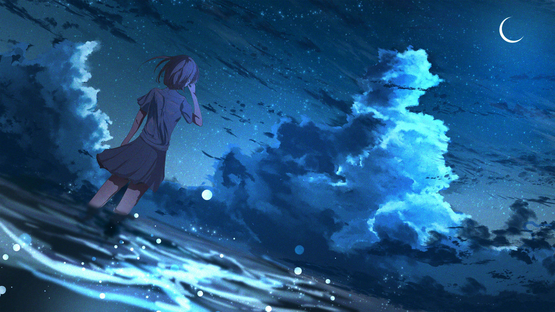 Download Moon 4k Anime Girl On Water Wallpaper 