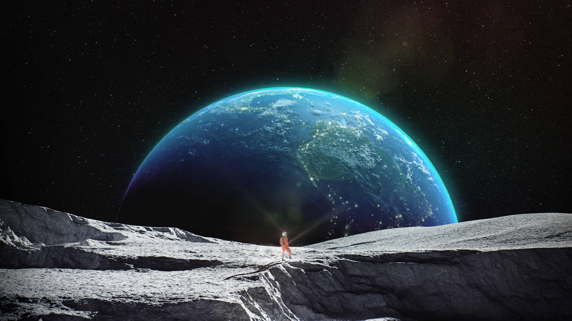 Moon 4k Astronaut Viewing Earth Wallpaper
