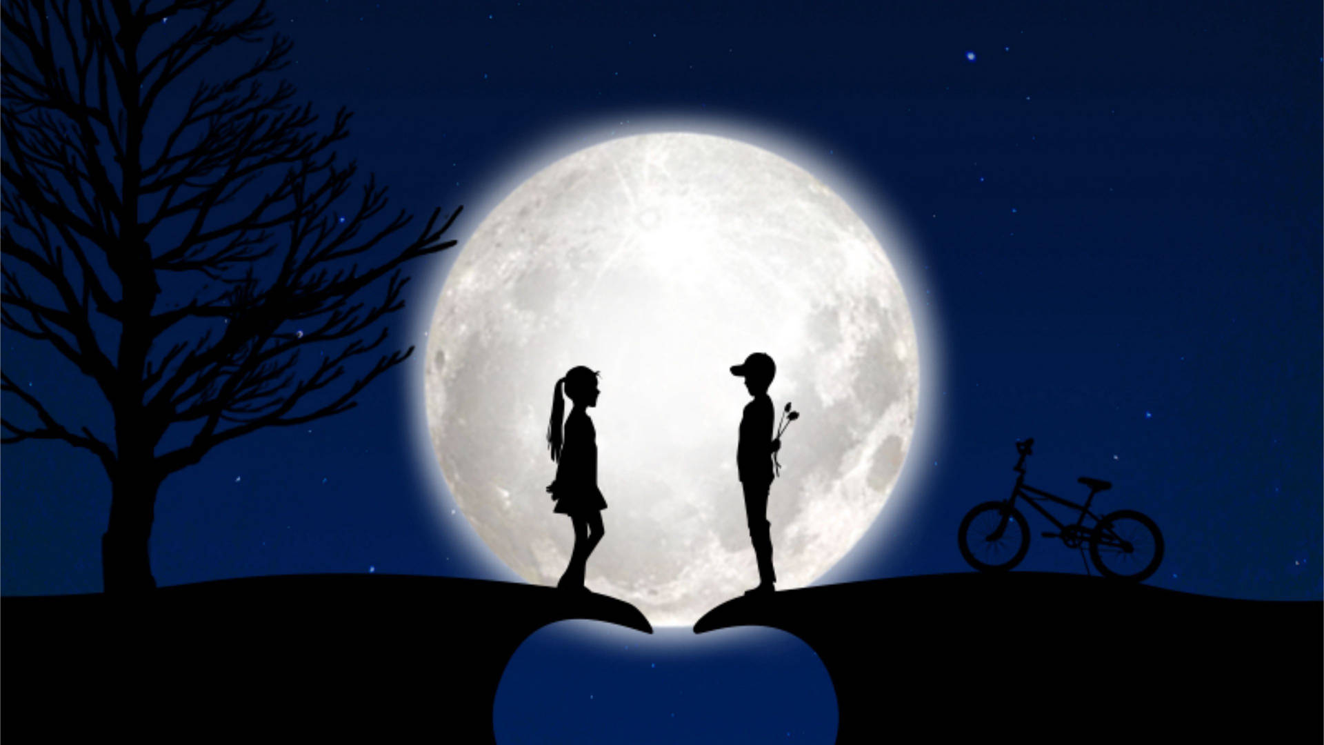 Moon 4k Cute Couple On Cliff Background