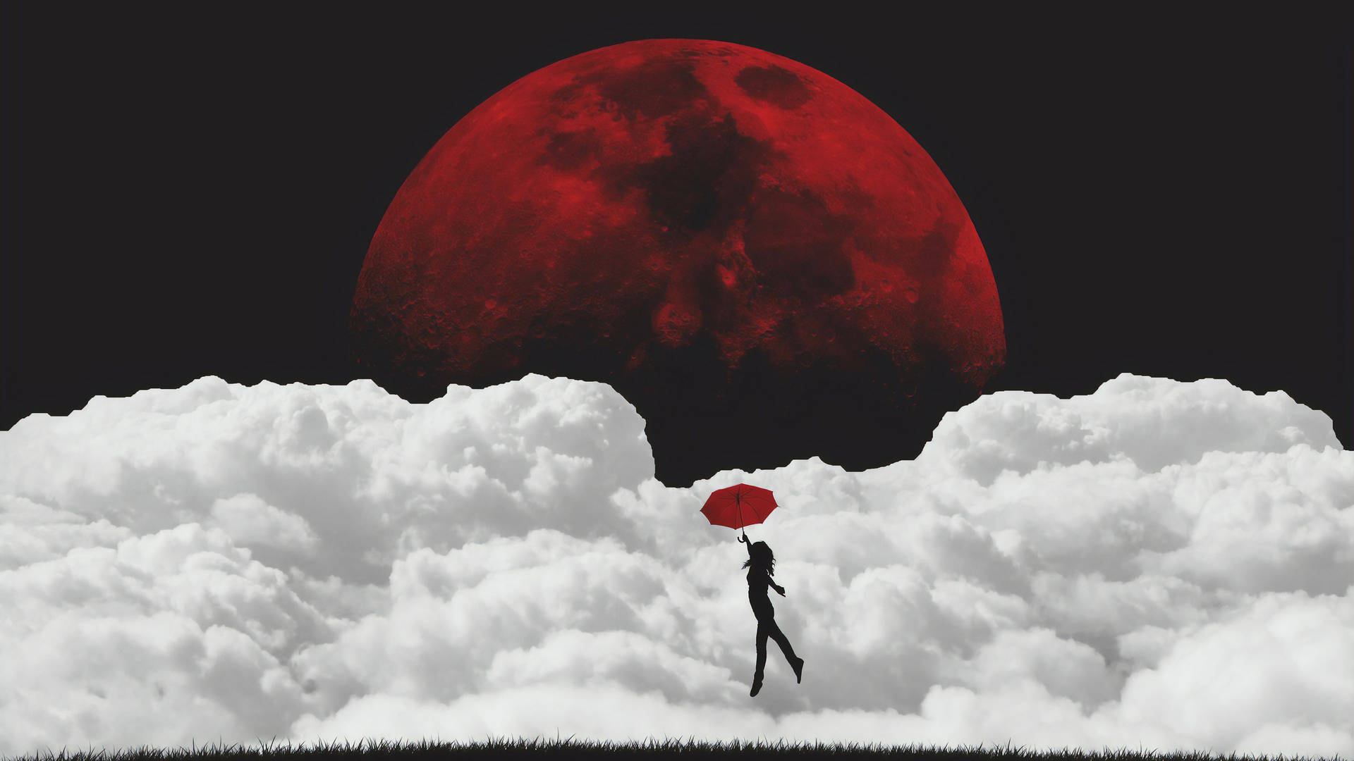 Moon 4k Red Aesthetic Girl With Red Umbrella Wallpaper