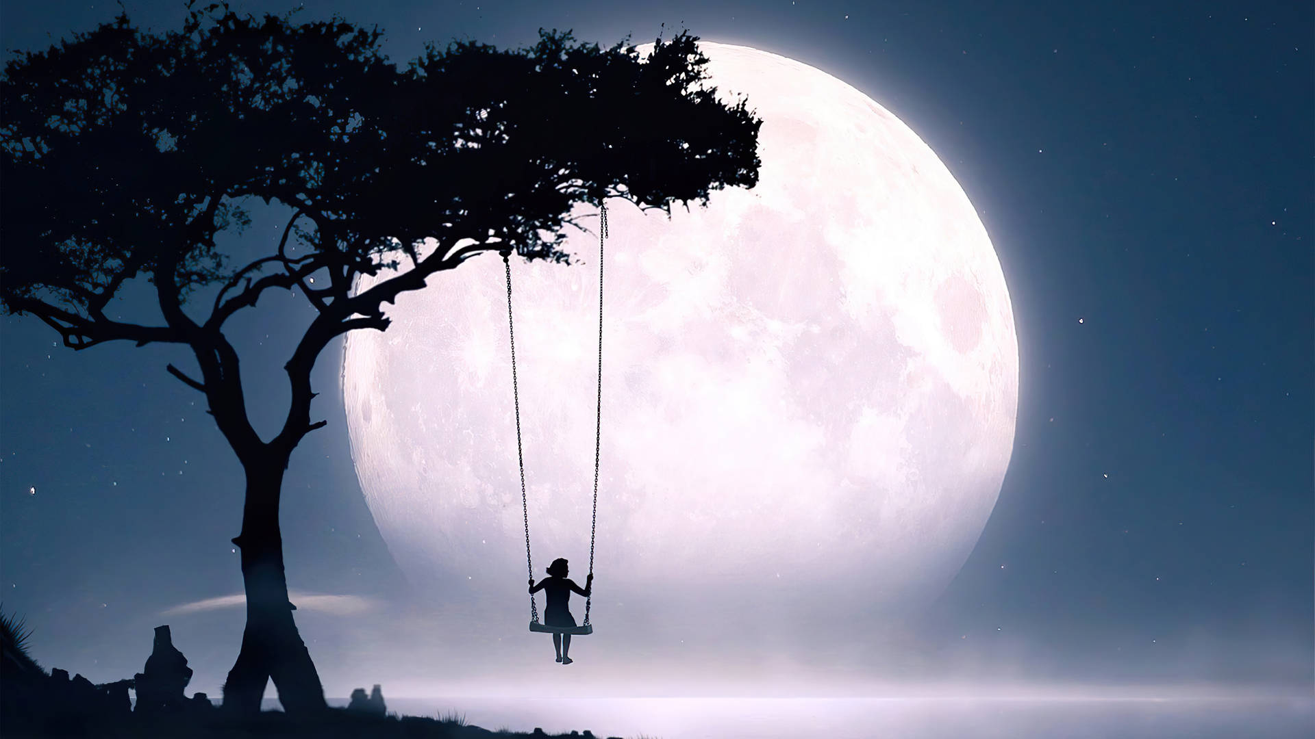 Moon 4k Swinging On Tree Wallpaper