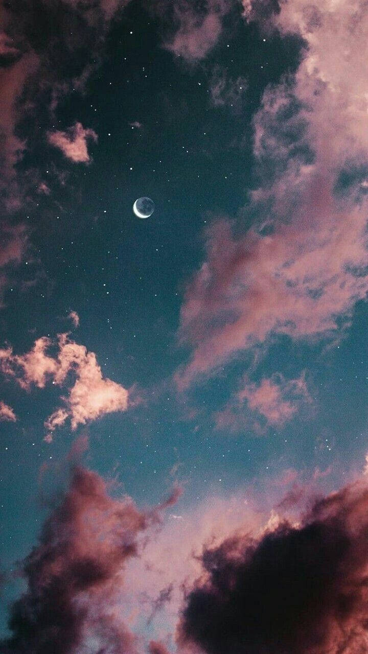 Moon And Night Sky Pink Aesthetic
