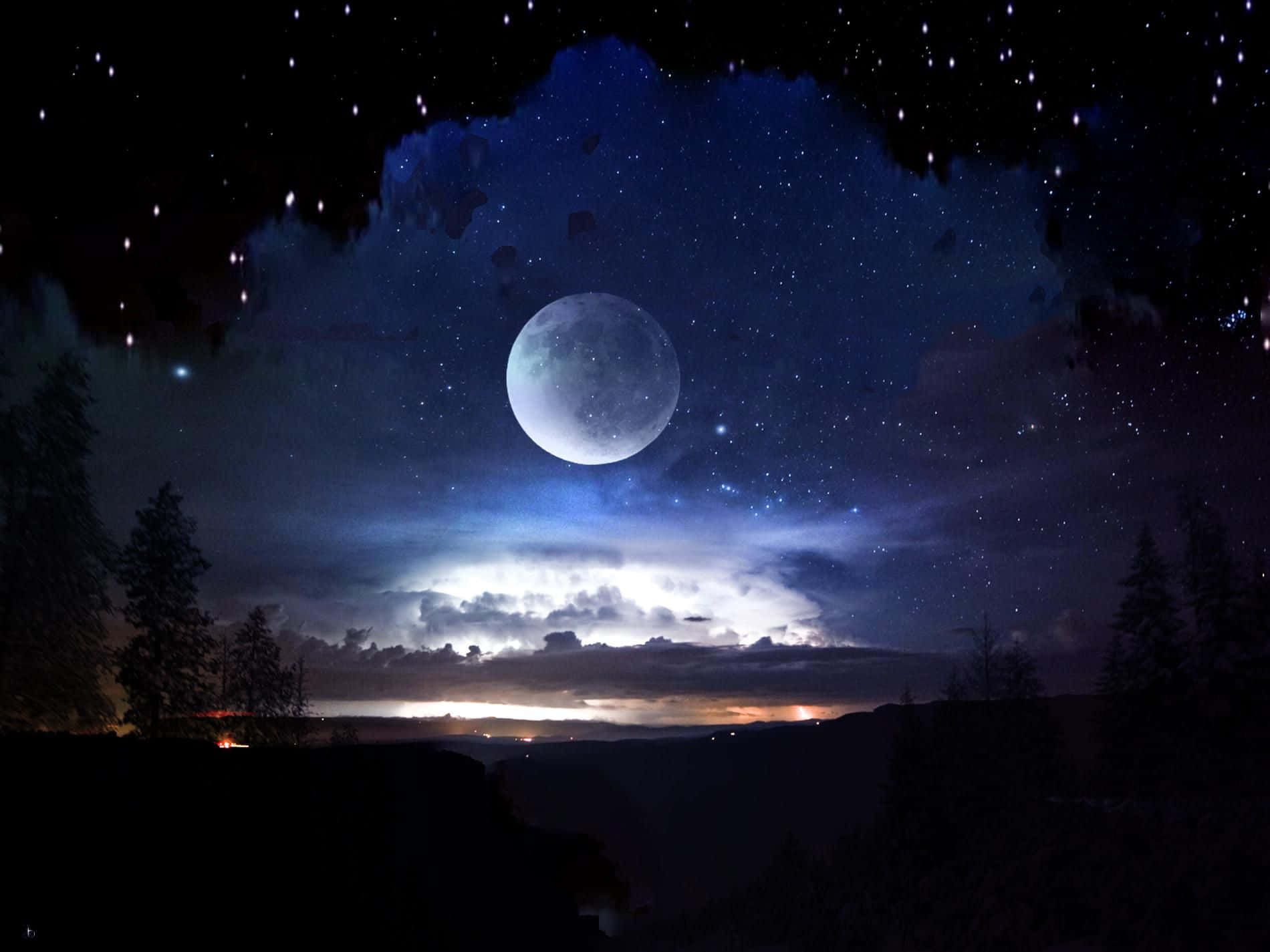 Enchanting Night Sky with Moon and Stars