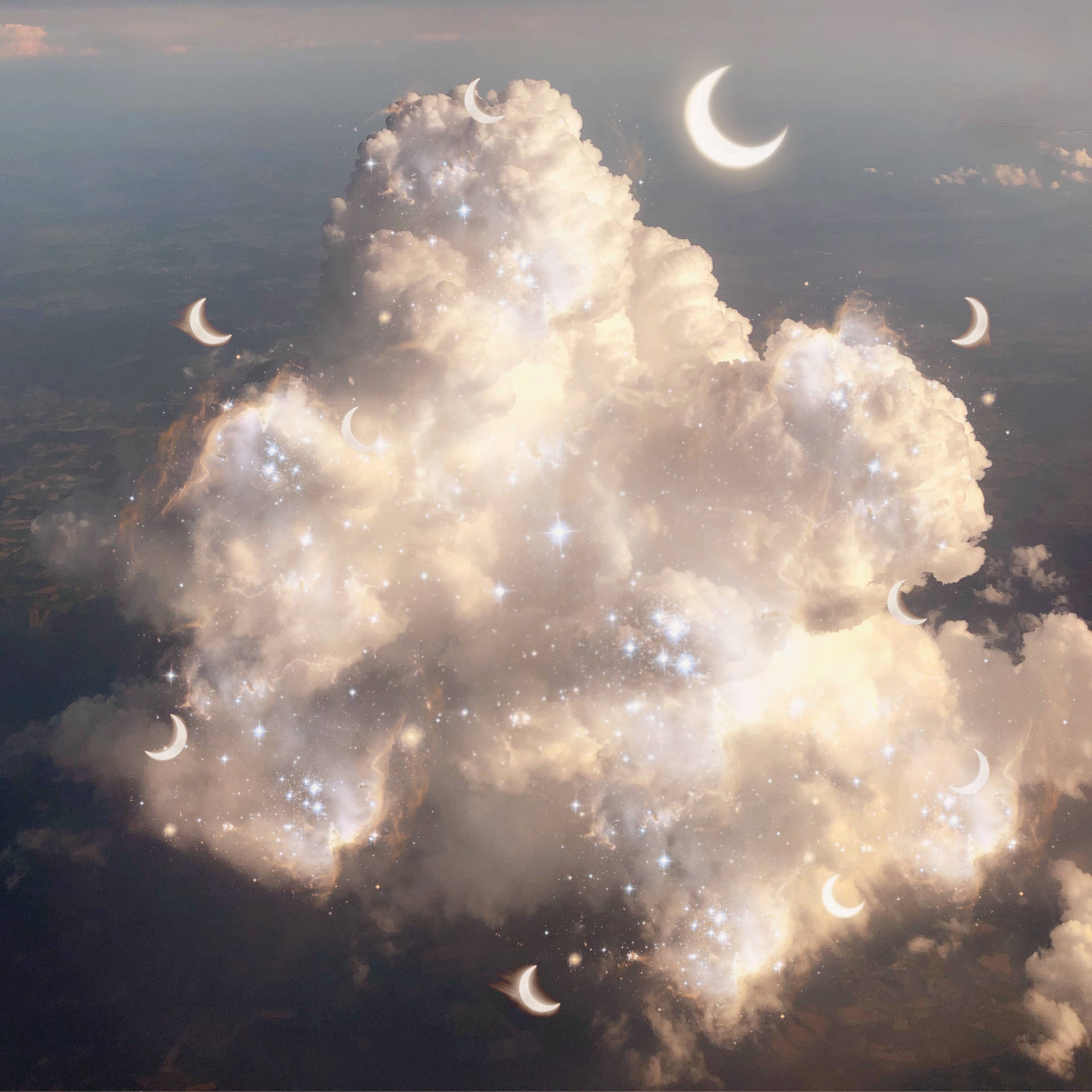 Denne tapet viser månen og stjerner skyer æstetik. Wallpaper