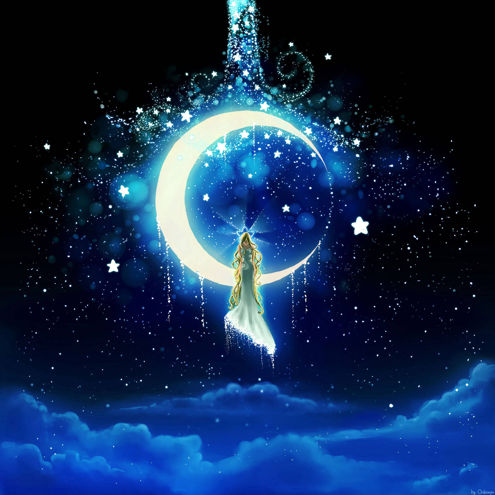 Moon And Stars Goddess Wallpaper