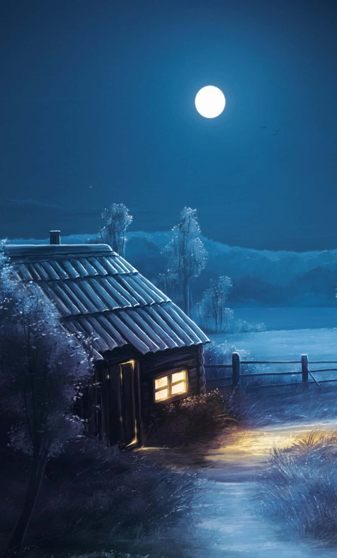 Måneog Stjerner Over En Hytte På Iphone. Wallpaper
