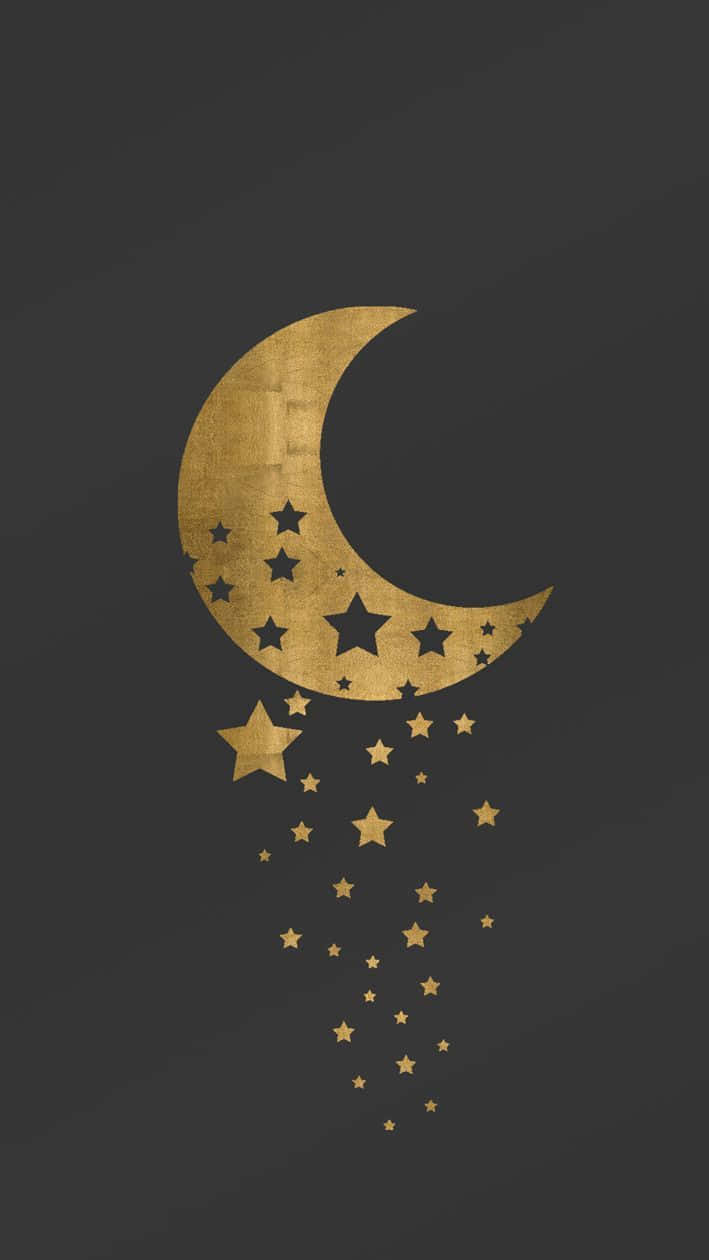 Golden Moon And Stars Iphone Wallpaper