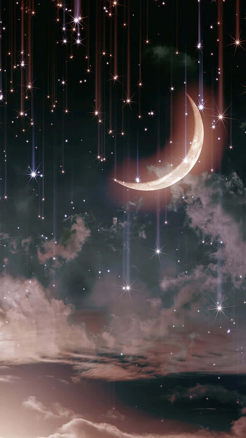Udforskskønheden I Nattehimlen Med Iphone Tapet Med Månen Og Stjernerne. Wallpaper