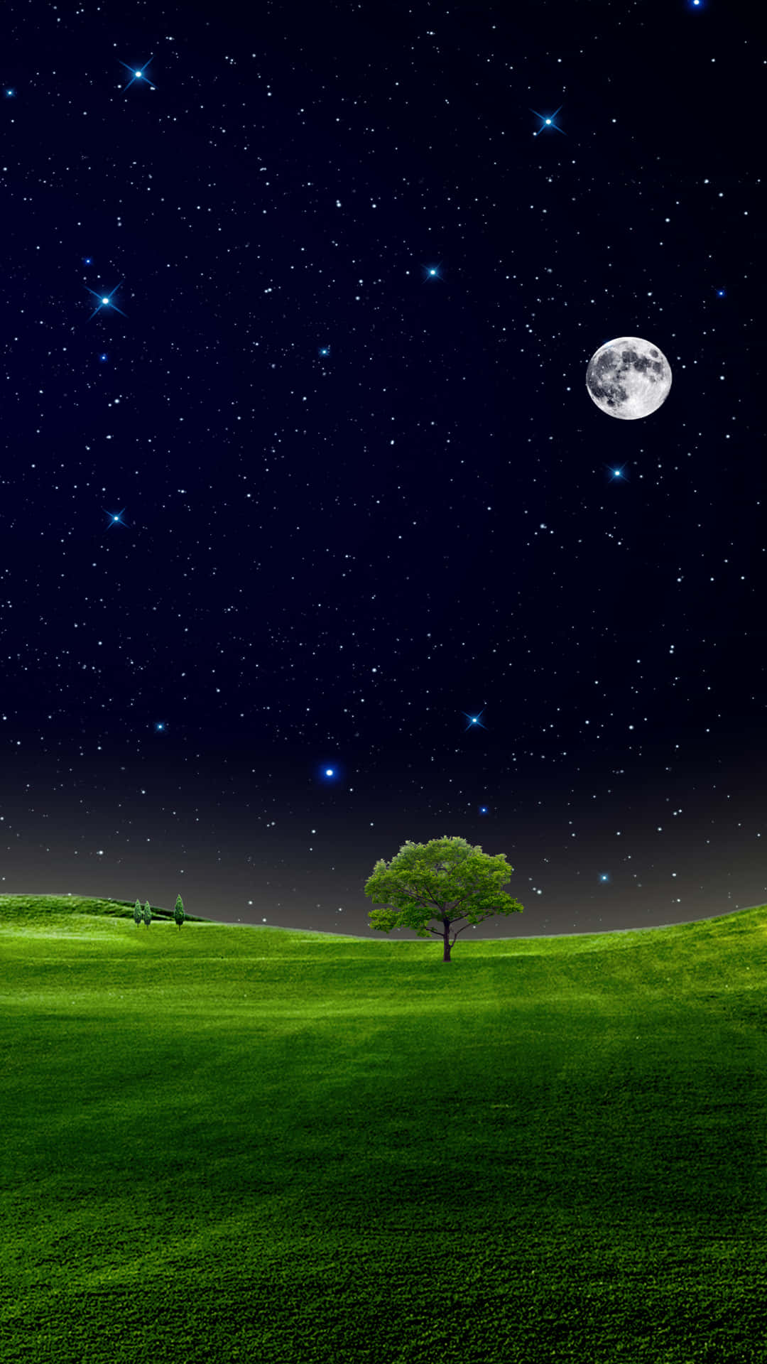Dreamy view of a night sky with stars and crescent moon. Wallpaper