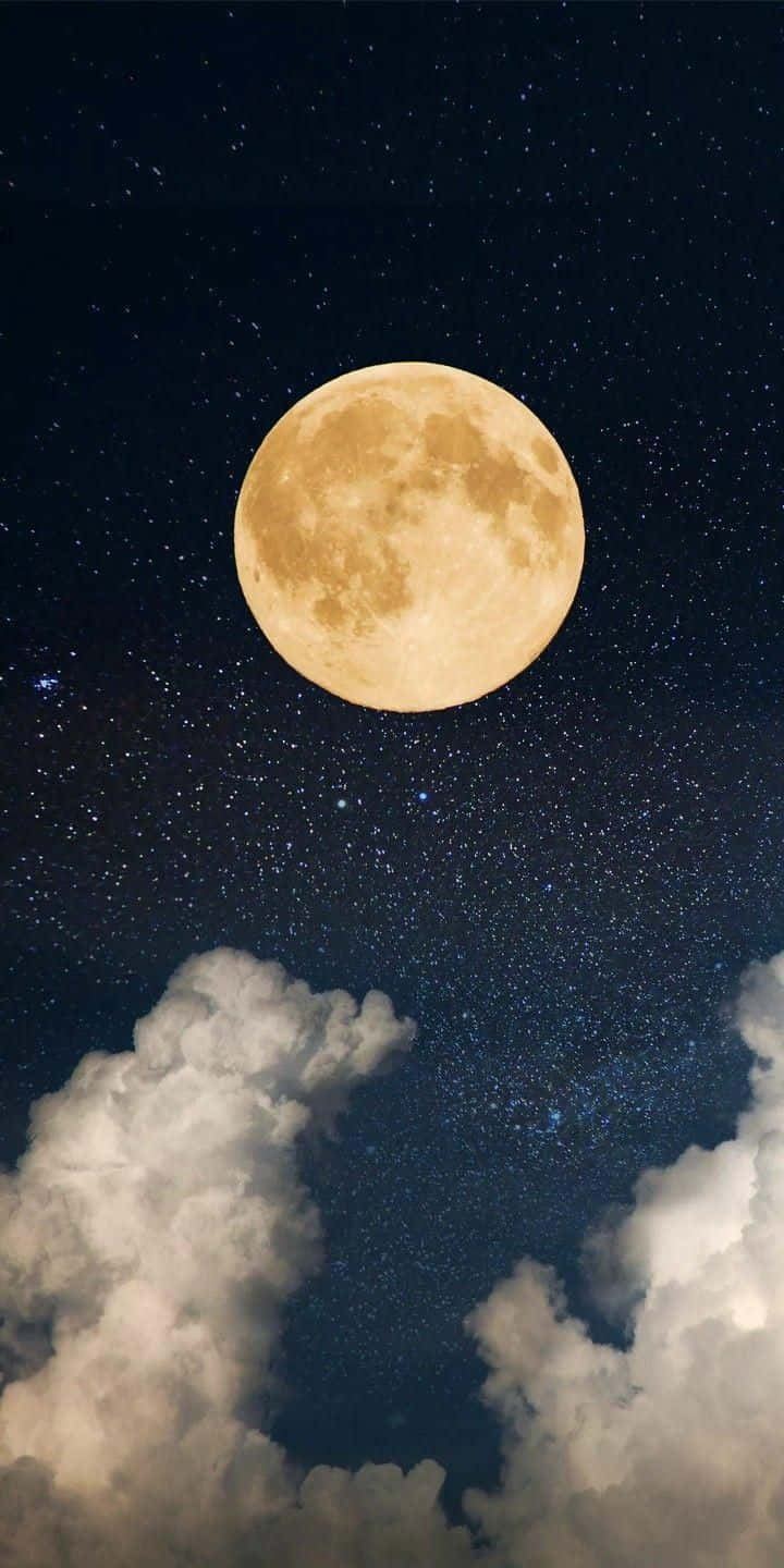Beundraskönheten I Den Nattliga Himlen Med Månen Och Stjärnorna På Din Iphone. Wallpaper