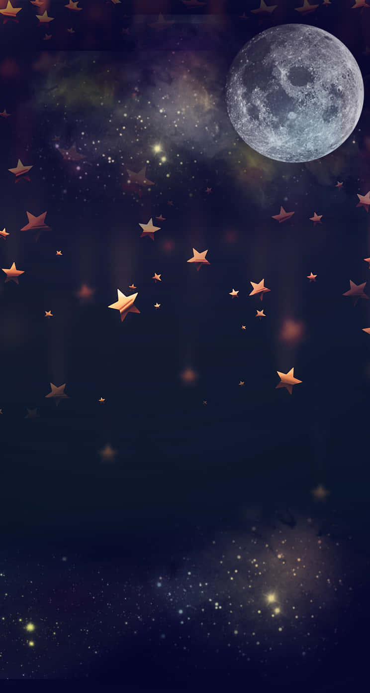 Genießensie Den Wunderschönen Nachthimmel Auf Ihrem Iphone Mit Diesem Mond- Und Sterne-hintergrundbild. Wallpaper