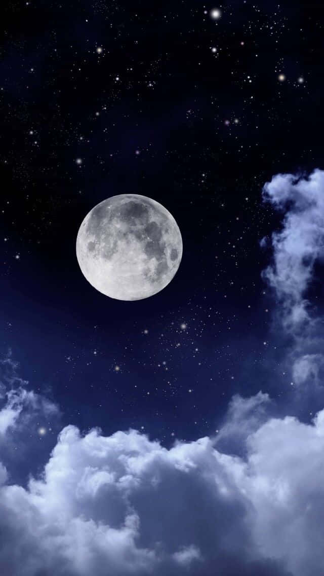 Lunay Estrellas Vistas En El Iphone Con Nubes. Fondo de pantalla