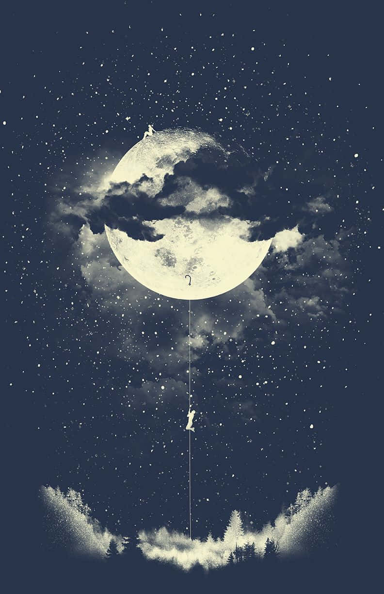 Moon And Stars Iphone With Person Wallpaper