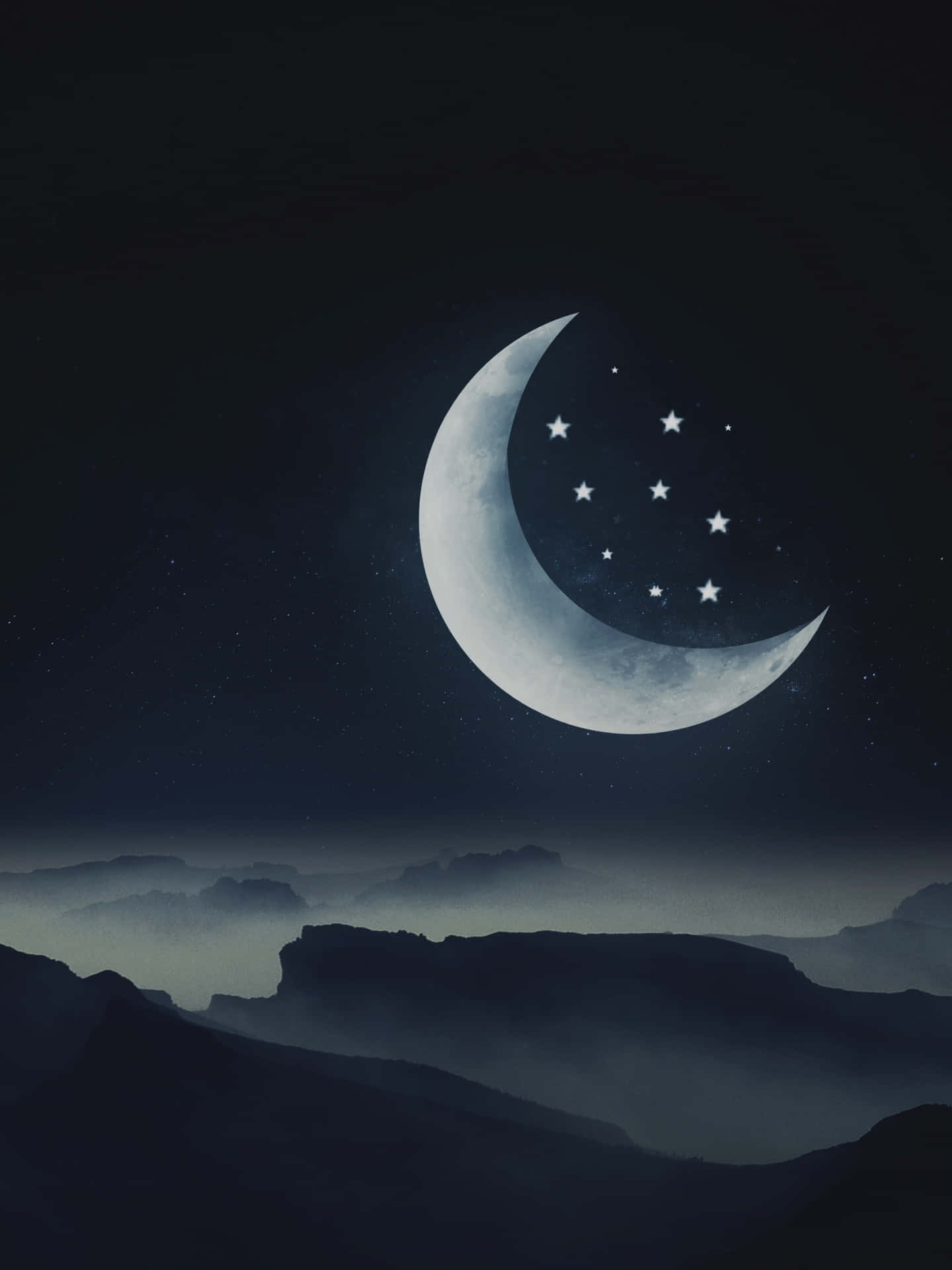 "Beautiful Moon and Stars Shining Brightly on a Clear, Night Sky" Wallpaper