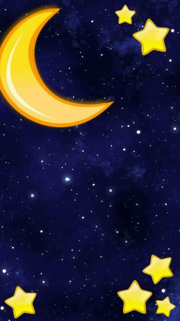 En rolig nat himmel fyldt med skinnende stjerner og en smuk halvmåne. Wallpaper