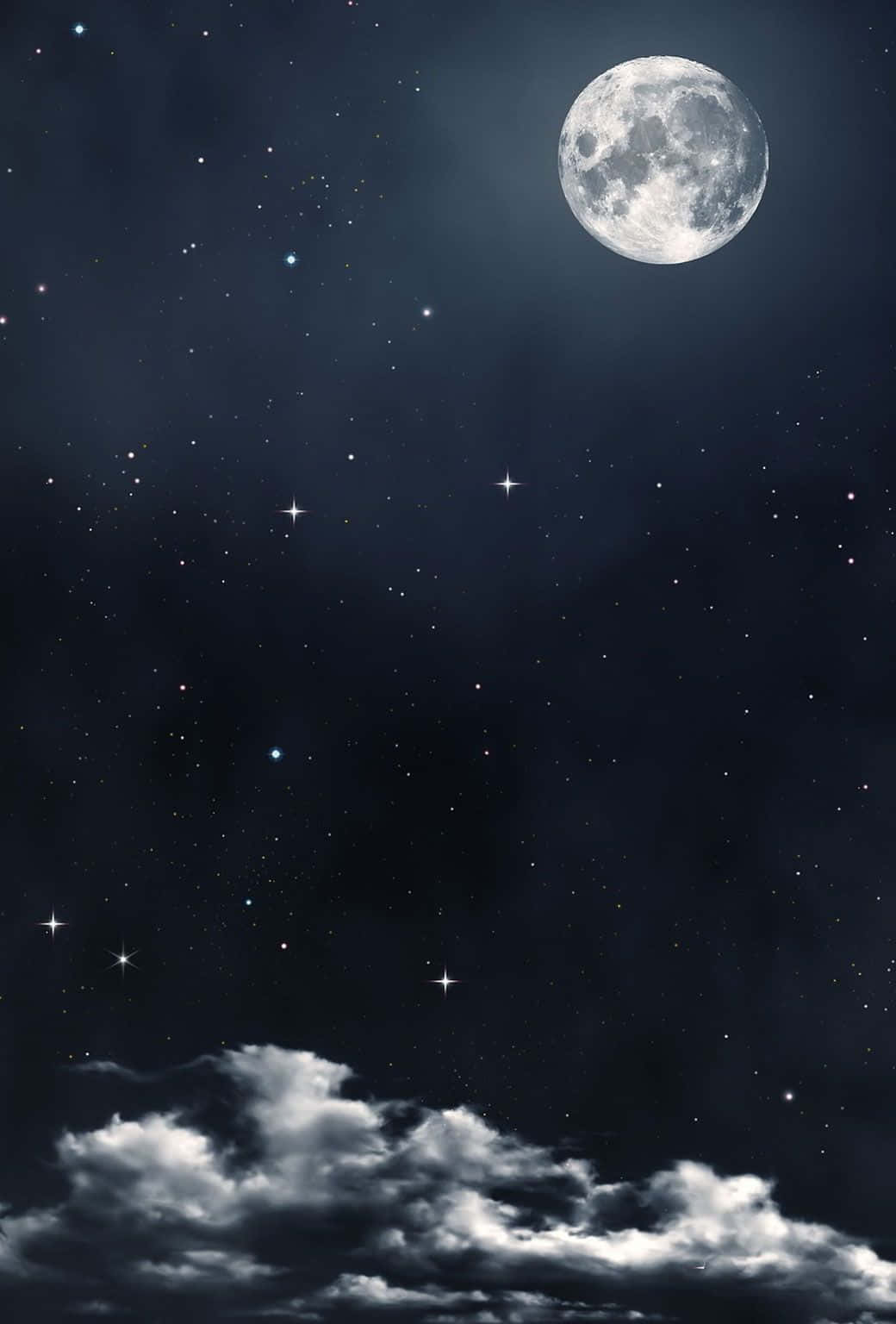 Lunay Estrellas En Un Iphone Con Nubes Debajo. Fondo de pantalla