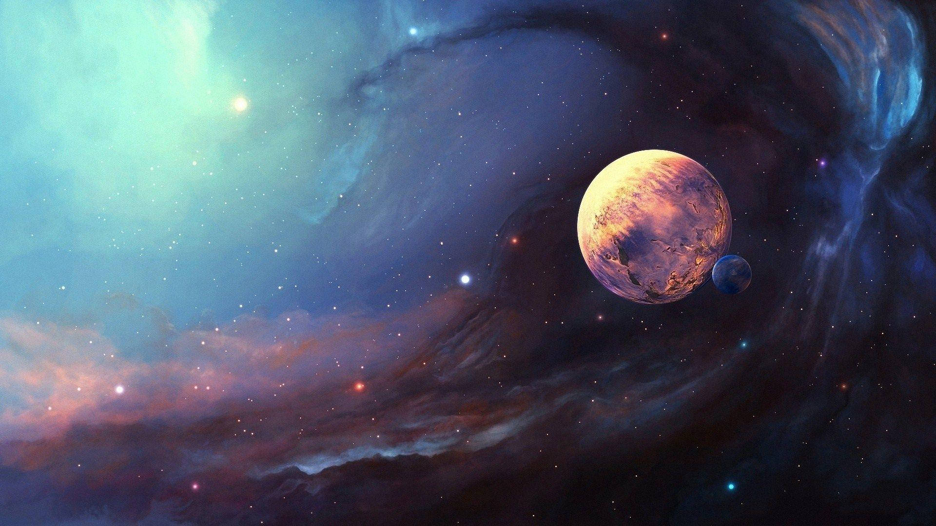 Moon And Stars Marble Galaxy Wallpaper