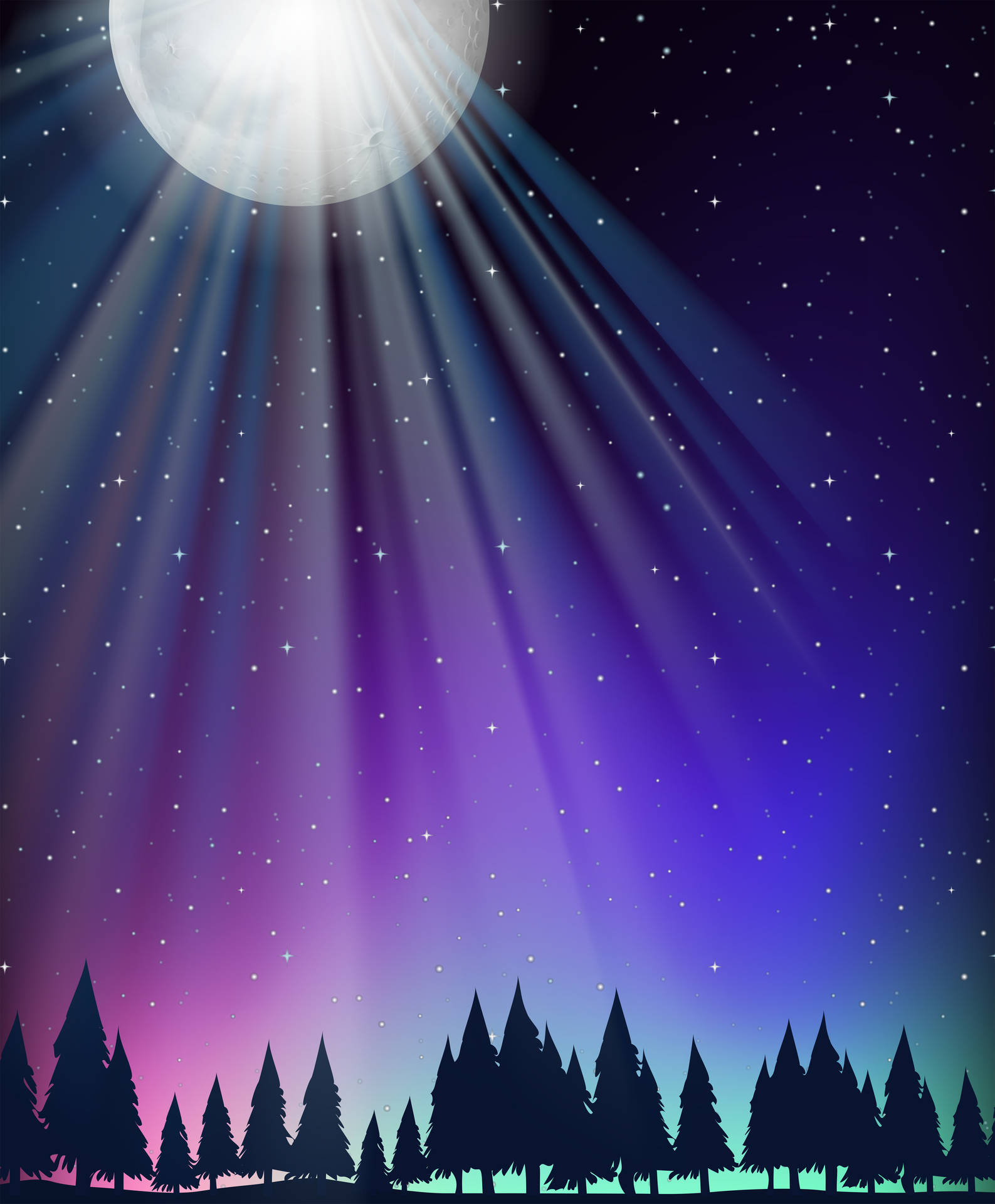 Moon And Stars Nightscape Art Wallpaper