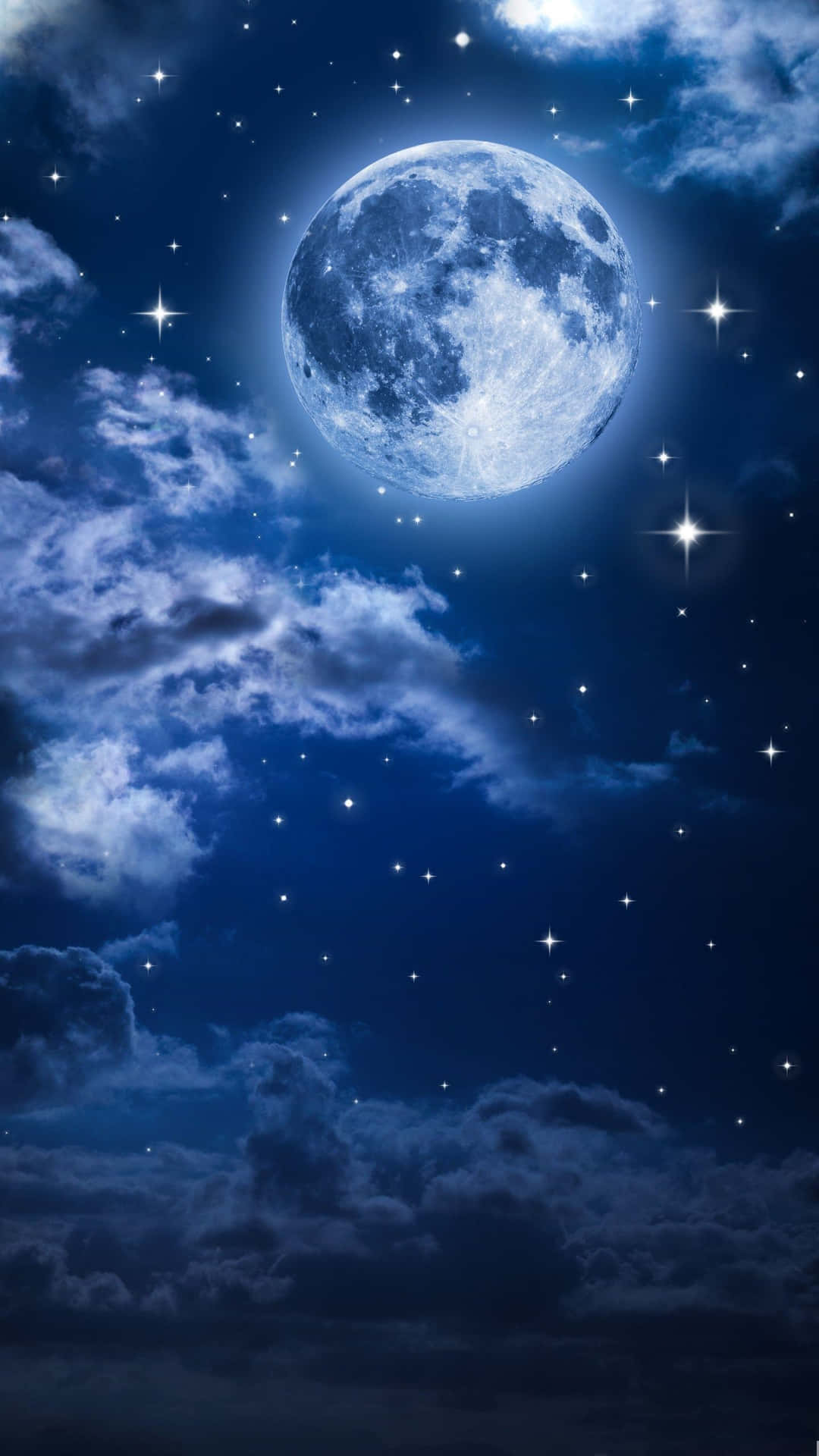 The Moon Is In The Sky With Stars And Clouds Wallpaper