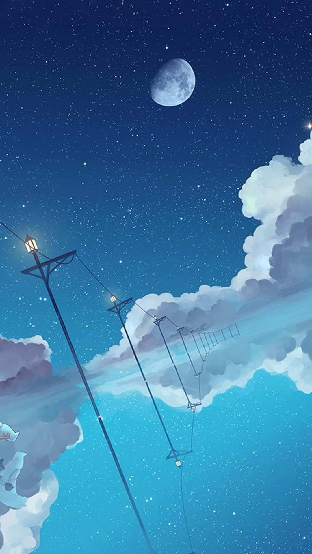 Måne og stjerner Telefon Anime Tapet Wallpaper