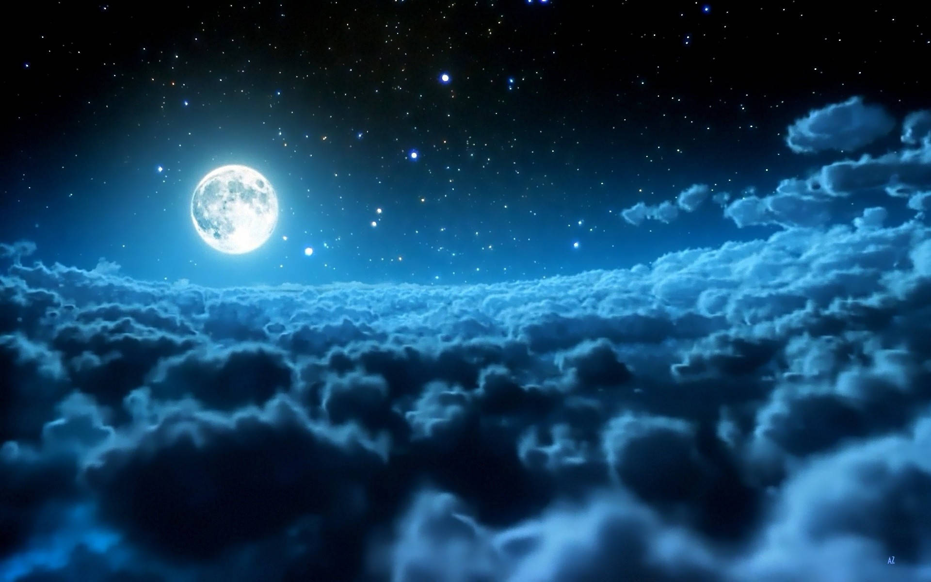 Moon And Stars Sea Of Clouds Wallpaper