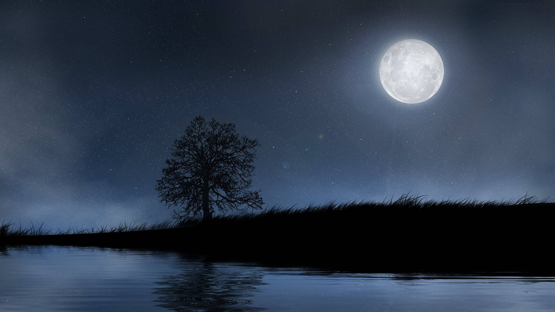 Moon And Stars Serene Lake Wallpaper