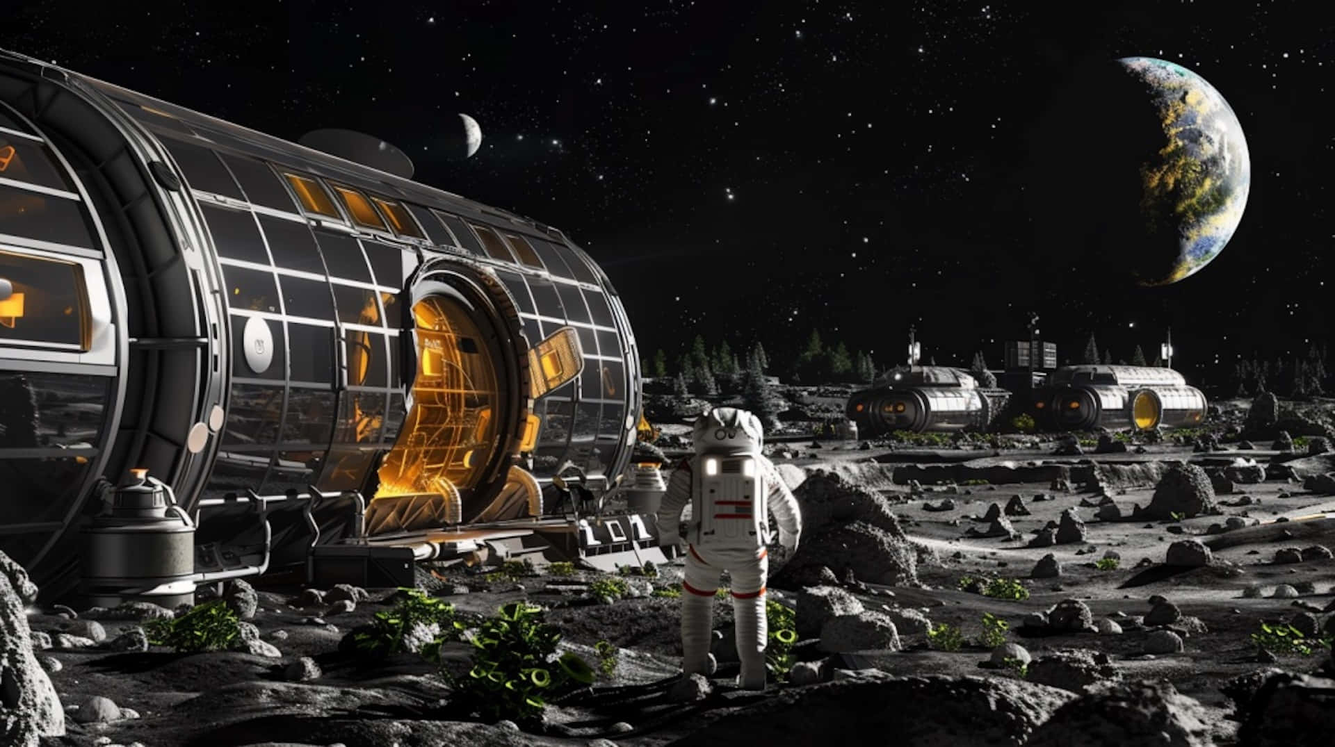 Moon Colony Habitatand Astronaut Wallpaper