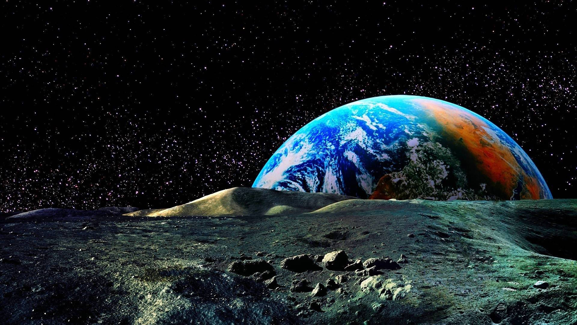 Moon Earth In Universe Wallpaper