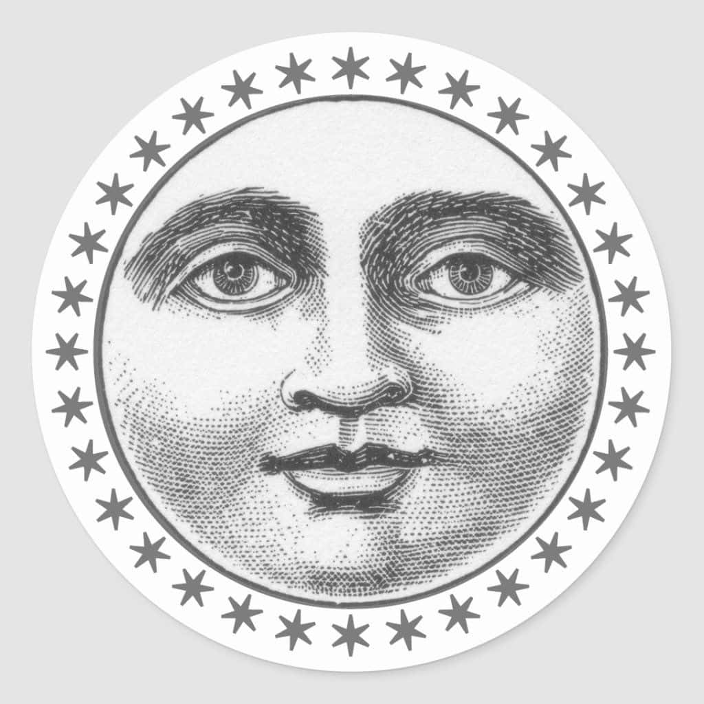 The Moon Face With Stars Round Sticker