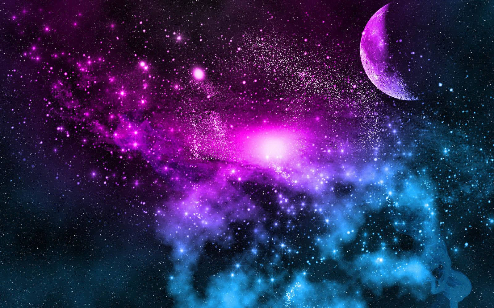 Moon in Colorful Galaxy Wallpaper